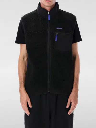 Patagonia Textured Fleece Vest With High Collar In Black