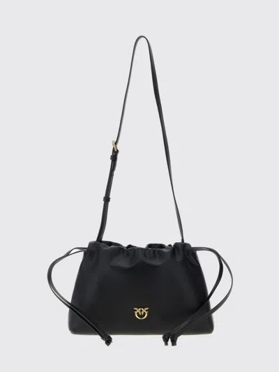Pinko Maxi Clutch With Soft Calfskin Shoulder Strap In Black