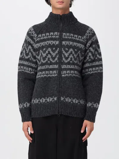 C.p. Company Graphic Patterned Wool Cardigan With High Collar In Gray