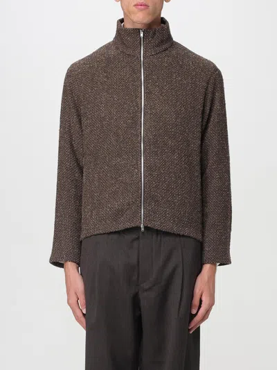 Our Legacy Textured Fabric Long Sleeve High Collar Cardigan In Brown