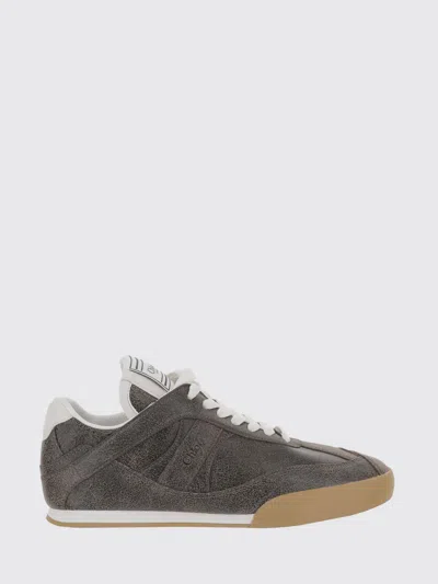 Chloé Kick Crackled Leather Retro Low-top Sneakers In Gray