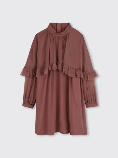 Chloé Cape Ruffled Silk Dress 8-14 In Pink