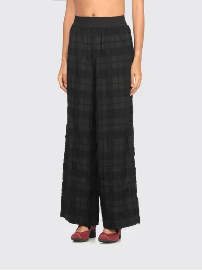 Uma Wang Wide-leg Black Pants With Textured Checkered Pattern In Multi