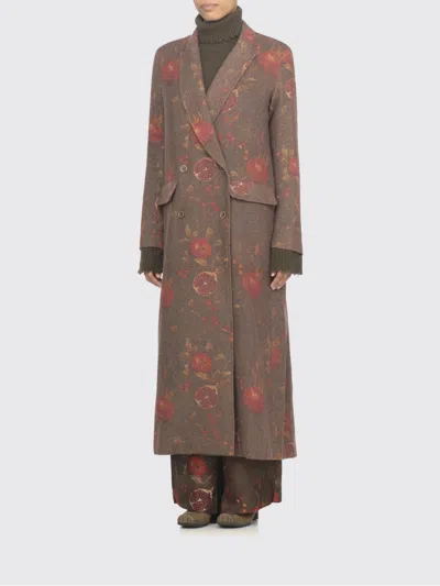 Uma Wang Double-breasted Floral Pattern Wool Coat In Brown
