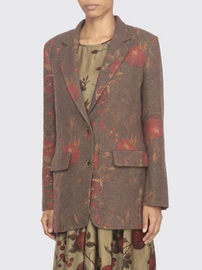Uma Wang Contrasting Pattern Wool Blend Blazer In Brown