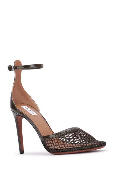 Alaïa 90 Fishnet And Patent-leather Pumps In Brown