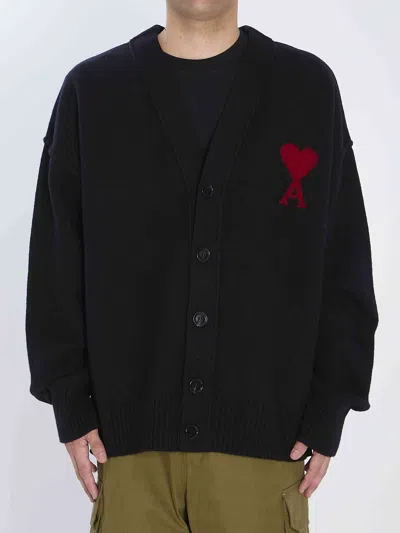 Ami Alexandre Mattiussi Ami Paris Ami Paris De Coeur Wool Cardigan In Black