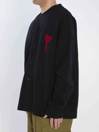 Ami Alexandre Mattiussi Ami Paris Ami Paris De Coeur Wool Cardigan In Black