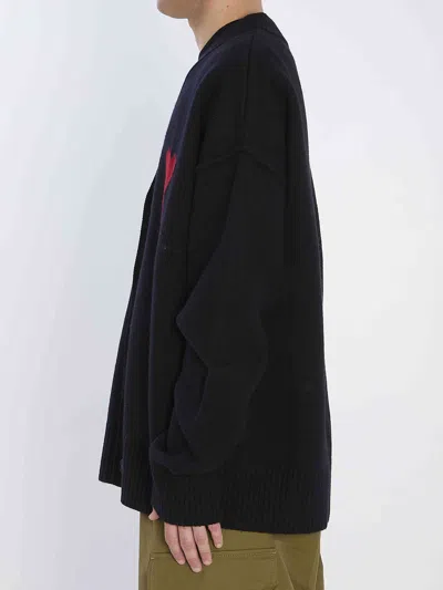 Ami Alexandre Mattiussi Ami Paris Ami Paris De Coeur Wool Cardigan In Black