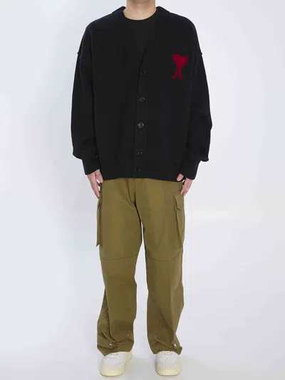 Ami Alexandre Mattiussi Ami Paris Ami Paris De Coeur Wool Cardigan In Black