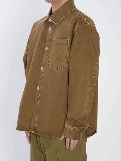 Ami Alexandre Mattiussi Cotton Denim Long Sleeve Overshirt In Brown