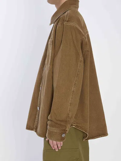 Ami Alexandre Mattiussi Cotton Denim Long Sleeve Overshirt In Brown