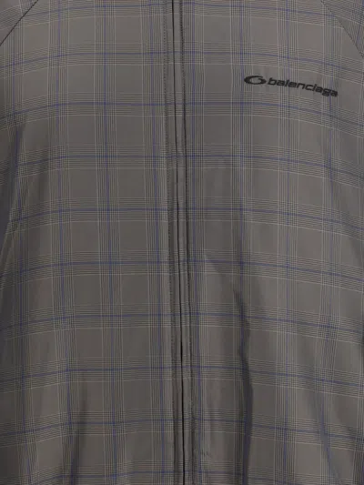 Balenciaga Zipped Jacket With Brown And Blue Checked Motif In Brown