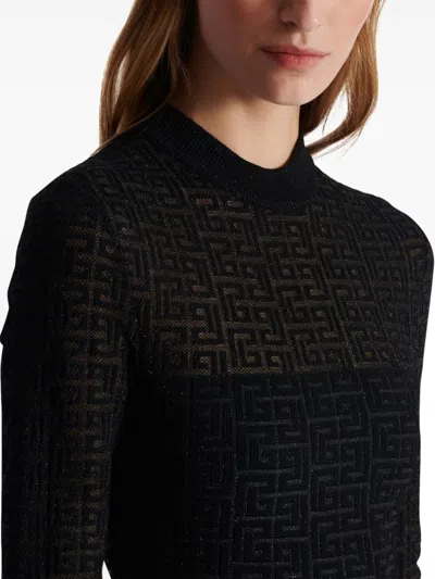 Balmain Monogram Lurex Sheath Dress With Back Zip In Black
