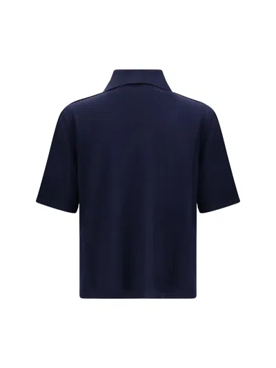Bottega Veneta Chine Cotton Piquet Polo In Blue