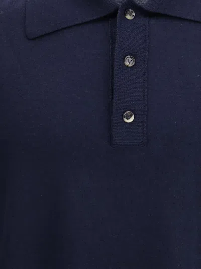 Bottega Veneta Chine Cotton Piquet Polo In Blue