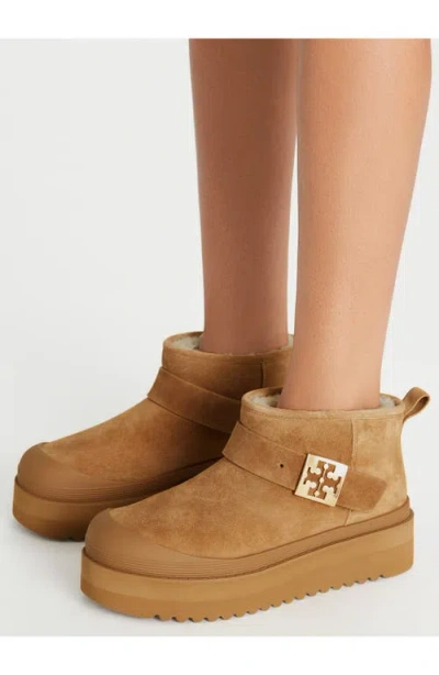 Tory Burch Mellow Genuine Shearling Lined Platform Boot In Brown