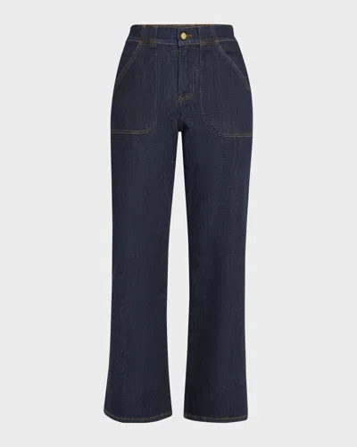 Frame Le Pixie Slim Palazzo Patch Pocket High Waist Wide Leg Jeans In Blue