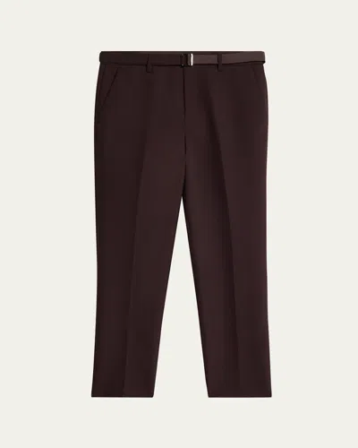 Sacai Men's Poly-wool Slim Trousers In Brown