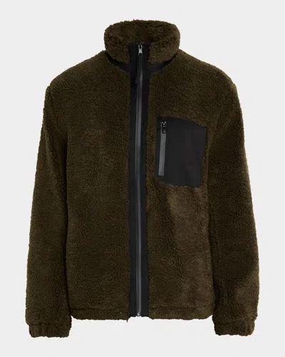 Vince Faux Sherpa Zip Jacket Dark Leaf In Brown