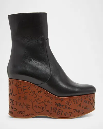 Chloé Graphic Print Ankle Boots With Platform Sole In Black
