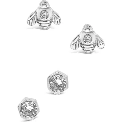 Sterling Forever Set Of 2 Bee Stud Earrings In Metallic