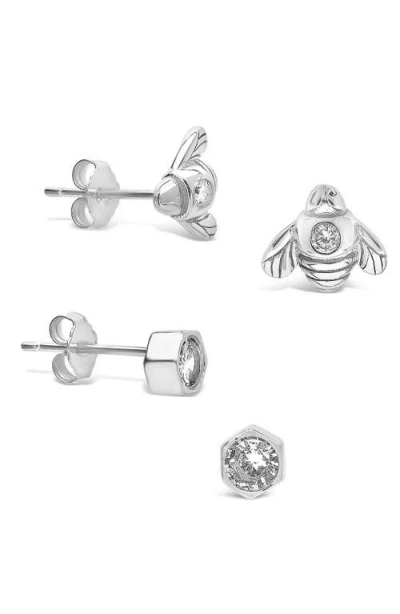 Sterling Forever Set Of 2 Bee Stud Earrings In Metallic