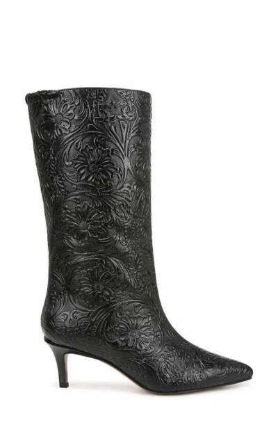 Sarto By Franco Sarto Amari Floral Embossed Pointed Toe Boot In Black
