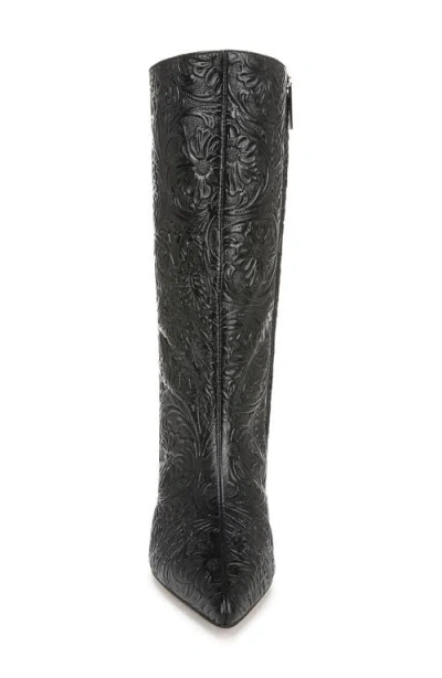 Sarto By Franco Sarto Amari Floral Embossed Pointed Toe Boot In Black