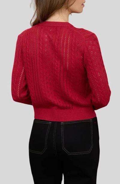 Blu Pepper Pointelle Cardigan In Red