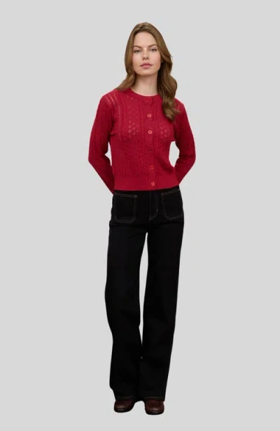 Blu Pepper Pointelle Cardigan In Red