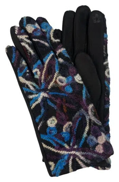 Marcus Adler Flower Print Knit Touchscreen Compatible Gloves In Black