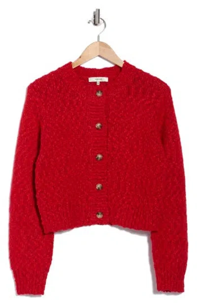 Frame Button Front Wool Blend Crop Cardigan In Red
