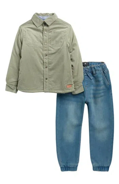 7 For All Mankind Kids' Faux-fur Lined Corduroy Jacket & Jean Joggers Set In Green
