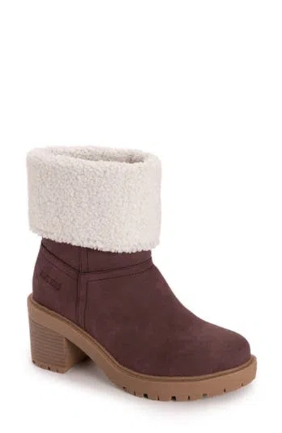 Muk Luks Womens Londyn Boot Stacked Heel Booties In Burgundy