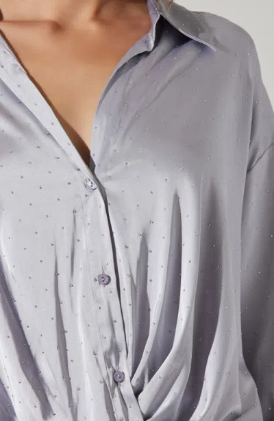 Astr The Label Sebio Crystal Embellished Button-up Shirt In Silver
