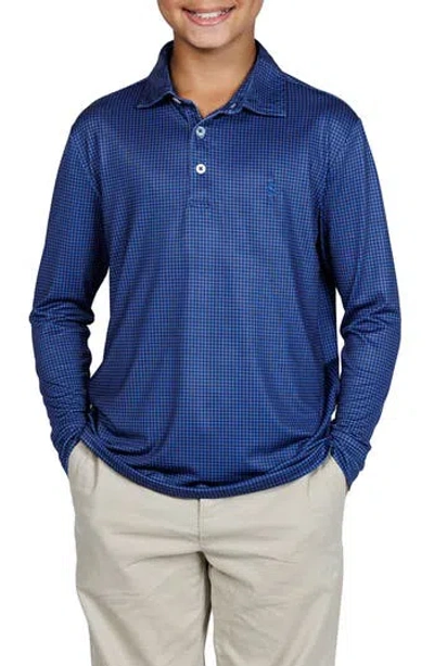 Tailorbyrd Kids' Mini Houndstooth Print Long Sleeve Performance Polo In Blue
