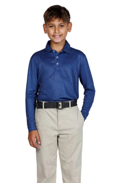 Tailorbyrd Kids' Mini Houndstooth Print Long Sleeve Performance Polo In Blue