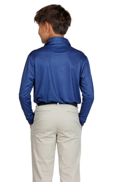 Tailorbyrd Kids' Mini Houndstooth Print Long Sleeve Performance Polo In Blue