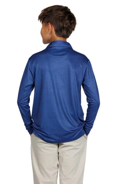 Tailorbyrd Kids' Mini Houndstooth Print Long Sleeve Performance Polo In Blue