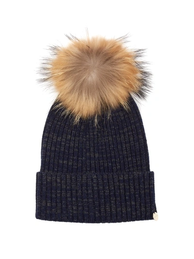 Yves Salomon Cashmere And Wool-blend Beanie Hat In Navy And Grey