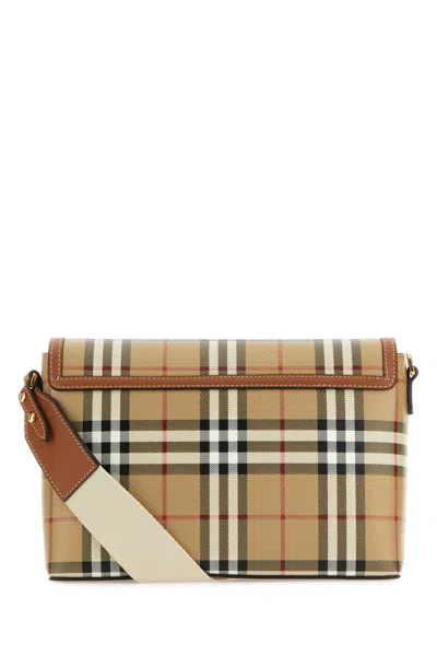 Burberry Womens Briar Brown Check-print Flap-front Woven-blend Cross-body Bag