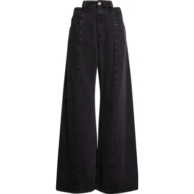 Maison Margiela Black Jeans With Wide Leg And Four-stitch Moniker Logo In Denim Woman