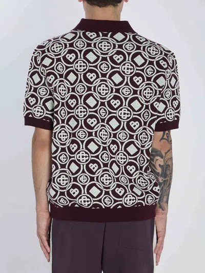 Casablanca Mens Aubergine Embroidered-logo Monogram Cotton Polo Shirt In Burgundy