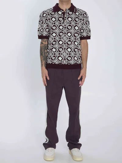 Casablanca Mens Aubergine Embroidered-logo Monogram Cotton Polo Shirt In Burgundy