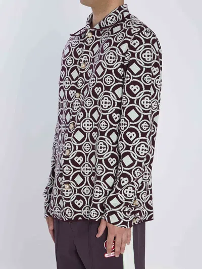 Casablanca Mens Aubergine Spread-collar Monogram Cotton-knit Shirt In Burgundy