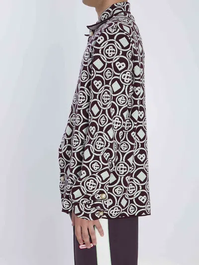 Casablanca Mens Aubergine Spread-collar Monogram Cotton-knit Shirt In Burgundy