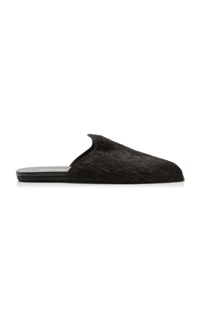 Prada Fur Leather Mules In Black