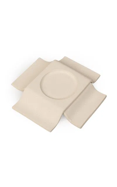 Sin Noor Pillar Short Ceramic Stoneware Candle Holder In Neutral