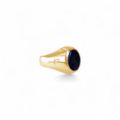 Phira London Men's Blue / Gold Blue Goldstone Mini Signet Ring Gold In Multi